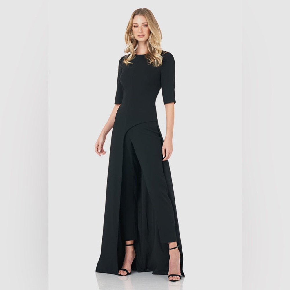 KAY‎ UNGER Davina Walk Thru Jumpsuit Gown Asymmetric Front Opening Black